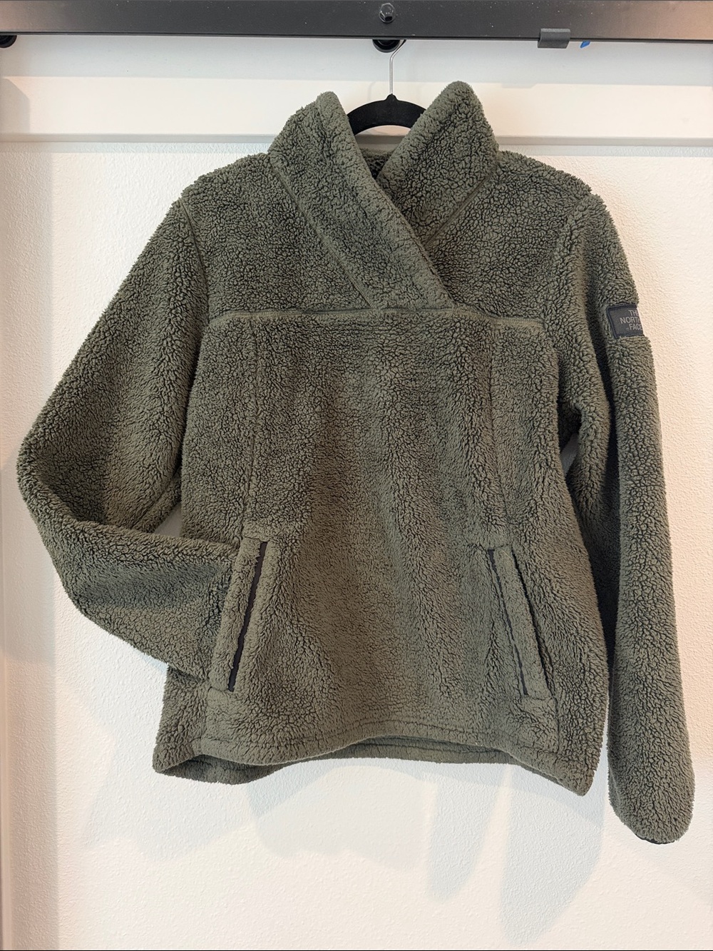The North Face Olive Green Sherpa Shawl-Collar Pullover Jacket
